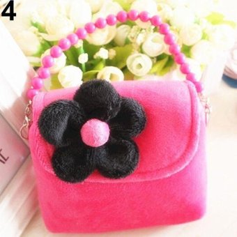 Broadfashion Children Kid Girls Princess Messenger Shoulder Bag Flower Beads Chain Handbag (Rose Red) - intl