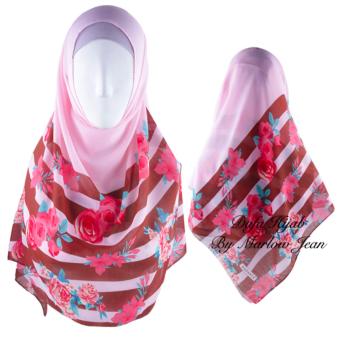 Hijab Dafa Pashmina Bunga Hijab Scraf Jilbab Motif Bunga Kombinasi Bahan Poly Turkey Turkish Motif 1 - Pink