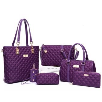SHOW Fashion Diamond Lattice Women Bag Brands Oxford Women Shoulder BagsLadies Tote Bag Handbag+Crossbody Bag+Wallet+Purse 6 Sets - intl