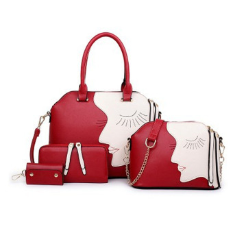 360DSC Fashionable Lady 4 Piece Beauty Face Lash Package Multiple Key Case Purse Shoulder Handbag - Red- INTL