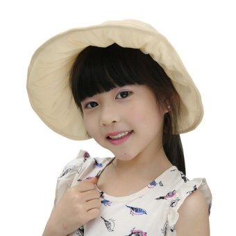 Girls Kids Summer Wide Brim Sun Visor Hat Bucket Hat Floppy Beach Sun protection Hat Big Brim fisherman Cap, Beige - intl