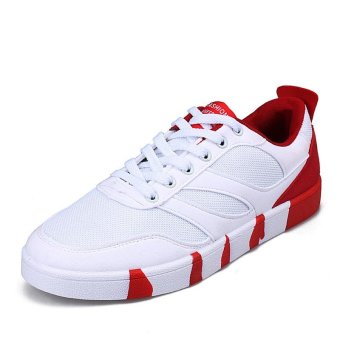 2017 New Spring/Autumn Men Casual Shoes Breathable Lace-up Canvas Shoes Fashion White Men's Flats(red) - intl