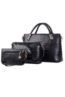 TP Hot Trends Elegant Faux Crocodile Leather Bags Set Of 3Handtas +Schoudertas + Purse Black - intl