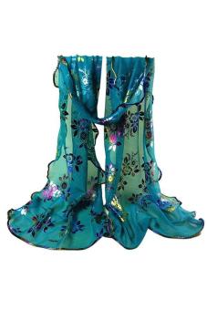 LALANG Fashion Colorful Flowers Scarf Lace Edge Cappa Cyan - Intl