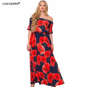 COCOEPPS Vintage Floral Printed Women Dress Big Sizes 2017 Summer Sexy Off-Shoulder Maxi Dresses Plus Sizes Half Sleeve Vestidos - intl