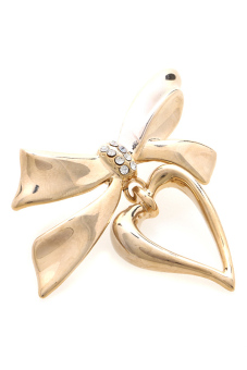 1901 Jewelry Bow Heart Brooch - Bros Wanita - Gold