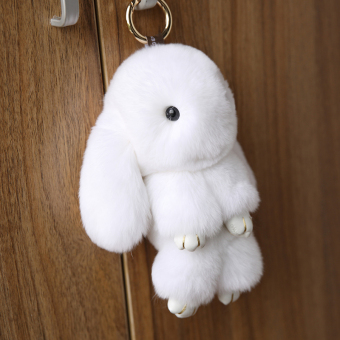 Rex bulu kelinci gantungan kunci 18 cm lucu asli bulu kelinci gantungan kunci gantungan tas dompet gantungan hiasan mobil mainan (putih) - International