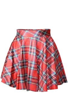 Jiayiqi Red Plaid Stripes Digital Printing Skirt (Red )
