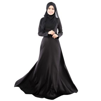 Gracefulvara Lady Round Neck Muslimah Abaya Lace Cuffs Dress Women Robe Clothing (Black)