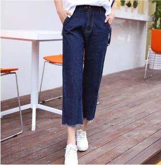 QQ Summer fashion leisure loose jeans wide leg pants seven jeans nine wide leg pants Blue - intl