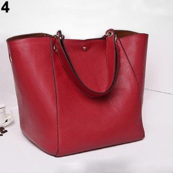 Broadfashion Fashion Women Large Split Leather Handbag Messenger Shoulder Tote Bag (Wine Red) - intl