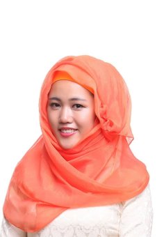 Imitation Silk Comfortable Muslim Hijab Scarf Cap Turban with Flicker (Orange)  