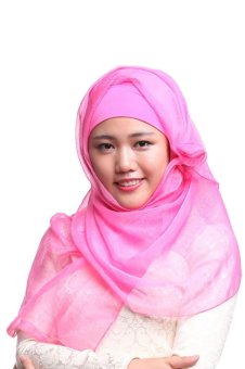 Imitation Silk Comfortable Muslim Hijab Scarf Cap Turban with Flicker (Pink)  