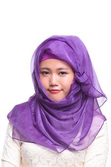 Imitation Silk Comfortable Muslim Hijab Scarf Cap Turban with Flicker (Purple)  