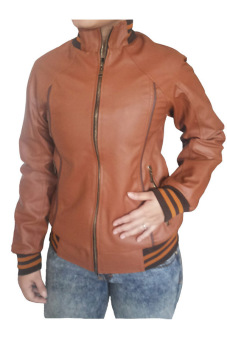 J-Brille Women Semi Leather Jacket Trendy Baseball - Cokelat  