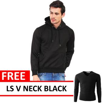 Jacket Oblong Pullover Hoodie Black Free LS V Neck Black  