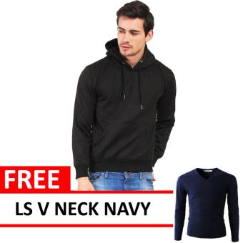 Jacket Oblong Pullover Hoodie Black Free LS V Neck Navy  