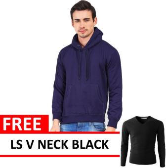Jacket Oblong Pullover Hoodie Navy Free LS V Neck Black  