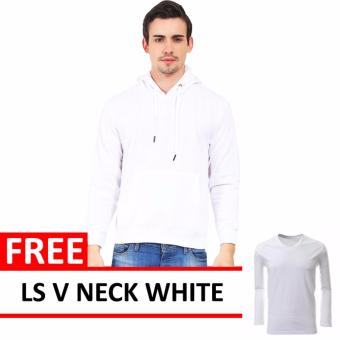 Jacket Oblong Pullover Hoodie White Free LS V Neck White  