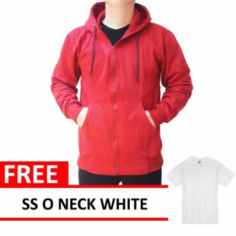 Jacket Zipper Hoodie Maroon Free SS O Neck White  