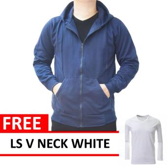 Jacket Zipper Hoodie NavyFree LS V Neck White  