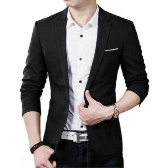 Jas Pria Kasual Blazer Pria Warna Gelap Kerah Lipat Satu - P-023 - Hitam  