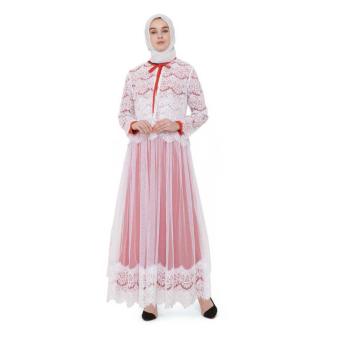 Java Seven Oki 009 Baju Gamis Muslim Wanita-Jersey Brukat-Bagus Dan Lucu Terbaru 2017(Putih Komb)(Int:XL)(OVERSEAS)  