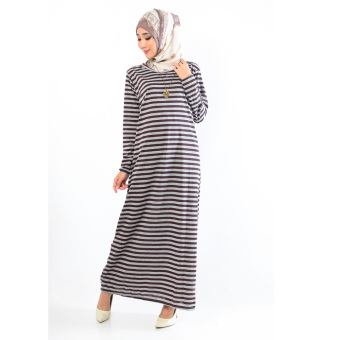 Jfashion Big Stripe Gamis Maxi Simpel Elegan - Coklat  