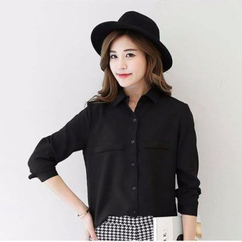 Jfashion Korean Style Plain Shirt Long SLeeve - Ummi Hitam  