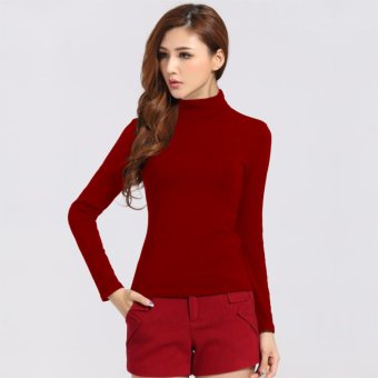 Jfashion Women's Tshirt High Neck Long Sleeve - Merah  