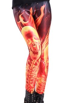 Jiayiqi Flame Skull Digital Print High Waist Leggings  
