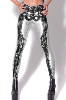 Jiayiqi Skeleton Pattern Digital Print Spandex Leggings (White)  