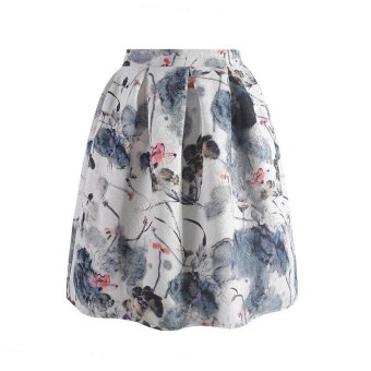 Jiayiqi Woman Floral Ball Gown Skirt High Waist Pleated A-Line Midi Skirt For Summer - intl  