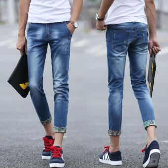JIEYUHAN Men's Blue Skinny Distressed Straight Slim Tapered Leg Jeans - intl  