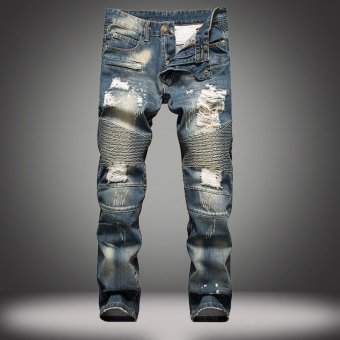 JIEYUHAN Men's Blue Skinny Ripped Destroyed Distressed Straight Slim Tapered Leg Jeans - intl  
