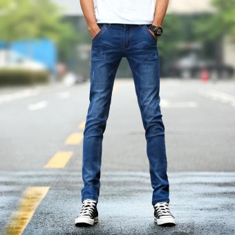 JIEYUHAN Men's Skinny Slim Fit Stretch Twill Pants Blue - intl  