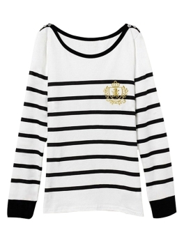 Jo.In Cultivate one's morality stripe long sleeve T-shirt M-XL (White)  