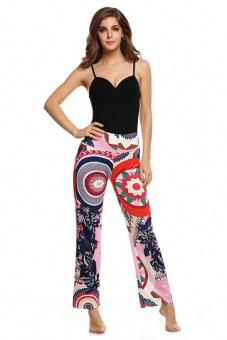 Jo.In Fashion Women Elastic High Waist Print Stretch Loose Full Length Straight Pants M-XL (Multicolor) - Intl  