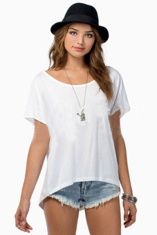 Jo.In Loose Short Sleeve Irregular T-shirt S-XL (White)  