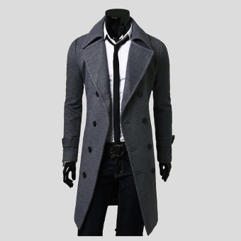 Jo.In Men's Stylish Trench Coat Winter Long Jacket Double Breasted Overcoat Outerwear (Gray)  