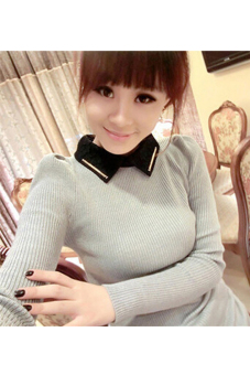 Jo.In Metal joining together bring pure color hubble-bubble sleeve knit the doll One size(Gray) - Intl  