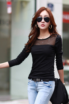 Jo.In Net yarn splicing T-shirt M-L (Black)  