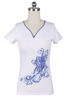 Jo.In Petals spray cloud pattern embroidery T-shirts L-XXXL(White) - Intl  