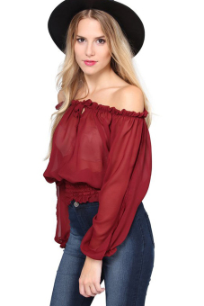 Jo.In Square Neck Long Sleeve Tunic Top Blouse S-XL (Wine Red) - Intl  