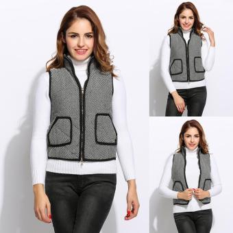 Jo.In Women Casual Sleeveless Open Stitch Stripe Stand Collar Zip-up Vest - intl  