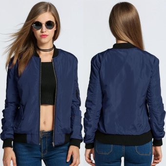 Jo.In Women Fashion Long Sleeve Zip Up Solid Bomber Jacket with Pockets - intl  