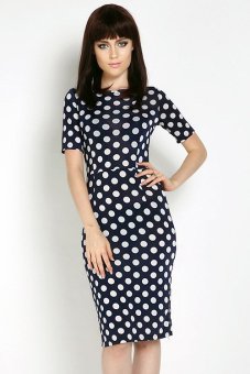 Jo.In Women Short Sleeve Polka Dot Round Neck Pencil Dress S-XXL (Blue) - Intl - intl  