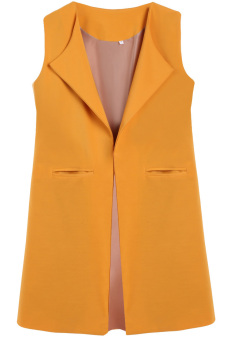 Jo.In Women's Plain Sleeveless Open Front Solid Long Waistcoat Blazer S-XL (Orange)  