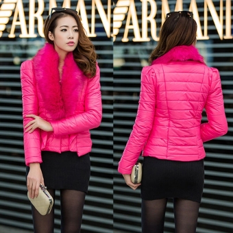 Jo.In Women's Winter Thicken Warm Fur Collar Button jacket Short Cotton-padded Outwear - Intl  