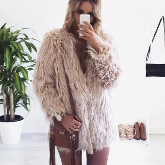 Jo.In Women Winter Fashion Faux Fur Long Sleeve Solid Jacket Warm Coat Outerwear - intl  